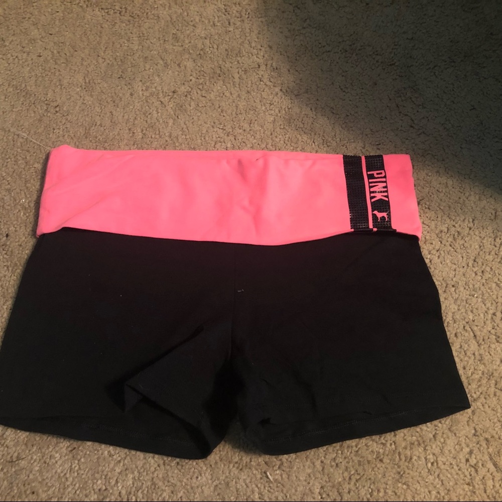 Pink VS yoga shorts
